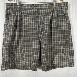 Vintage Reebok Golf Shorts 40 Brown Black Plaid Linen Blend